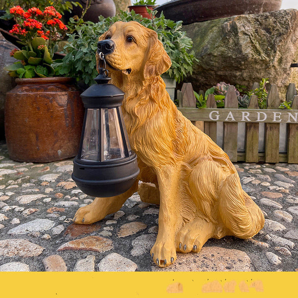 Lámpara Solar Decorativa Perro LED - Escultura Resina para Jardín y Porche