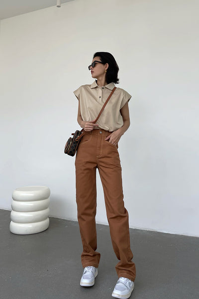 Chaleco Oversized con Cuello Polo y Hombreras Acolchadas