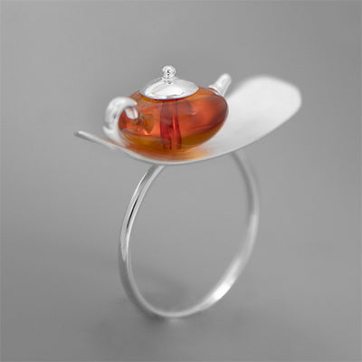 Anillo de Ámbar Clásico Oriental en Plata de Ley S925