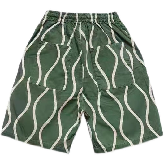 Pantalones Cortos Overol Casual Tendencia Japonesa con Estampado Ripple en Algodón Lino - Image 10