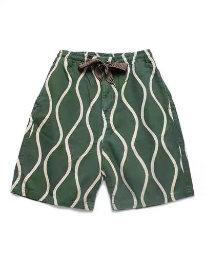 Pantalones Cortos Overol Casual Tendencia Japonesa con Estampado Ripple en Algodón Lino - Image 8