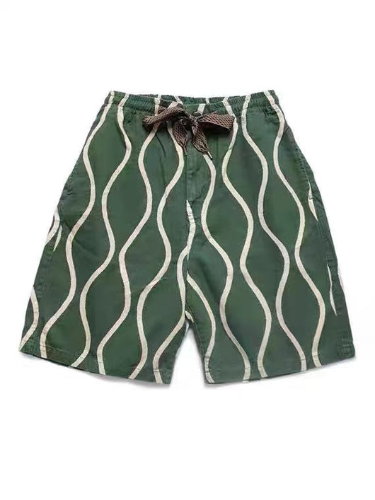 Pantalones Cortos Overol Casual Tendencia Japonesa con Estampado Ripple en Algodón Lino - Image 8