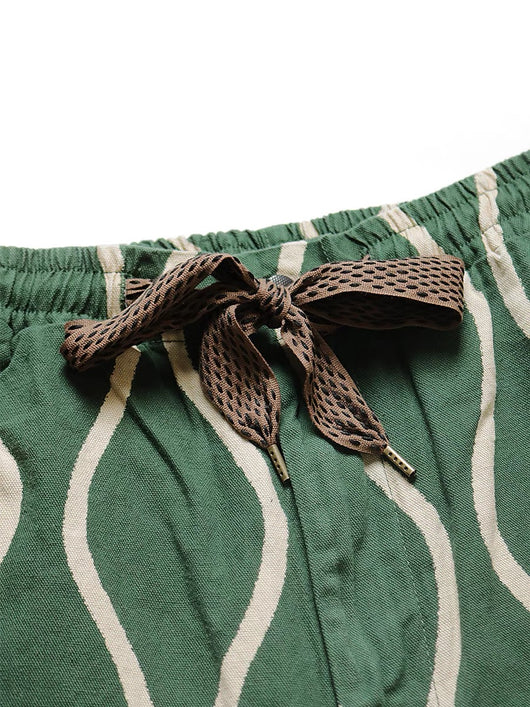Pantalones Cortos Overol Casual Tendencia Japonesa con Estampado Ripple en Algodón Lino - Image 5
