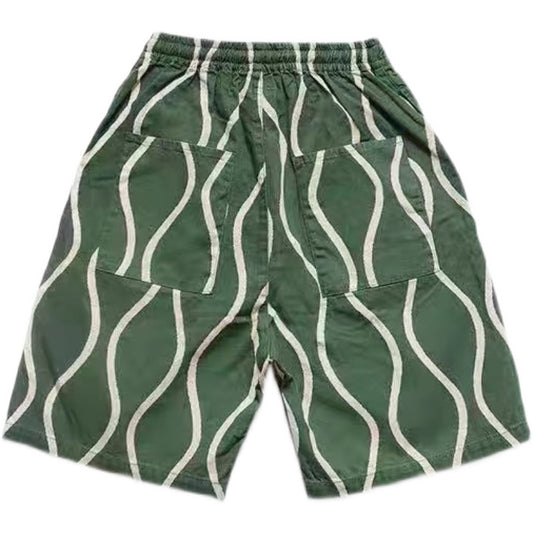 Pantalones Cortos Overol Casual Tendencia Japonesa con Estampado Ripple en Algodón Lino - Image 2