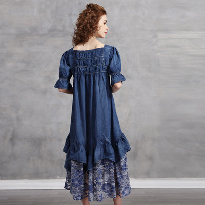 Vestido Midi Retro Francés con Encaje y Volantes - Talla Grande Verano - Image 7