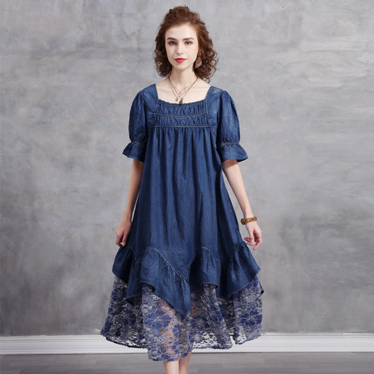 Vestido Midi Retro Francés con Encaje y Volantes - Talla Grande Verano - Image 3