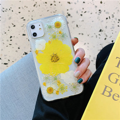 Funda Transparente de Flores Reales en Epoxi Antiimpacto para Celular