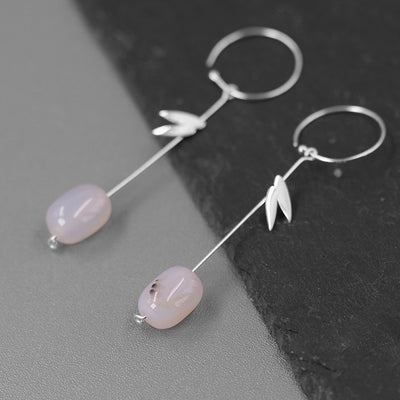 Aretes de Plata 925 con Ágata - Diseño Minimalista Hoja de Bambú Estilo Oriental - Image 3
