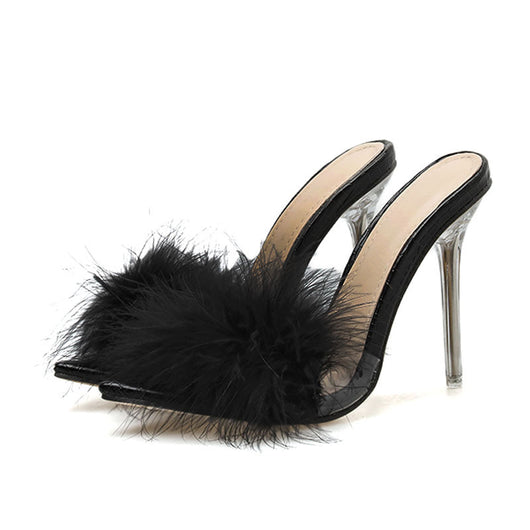 Tacones Altos de Cristal Transparente con Plumas - Zapatillas Elegantes para Mujer - Image 11