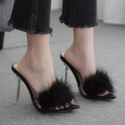 Tacones Altos de Cristal Transparente con Plumas - Zapatillas Elegantes para Mujer - Image 5