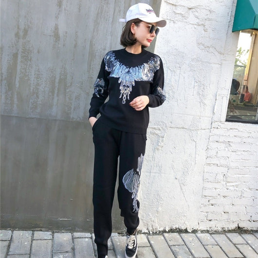 Conjunto Dos Piezas Bordado con Lentejuelas Estilo Hong Kong para Mujer