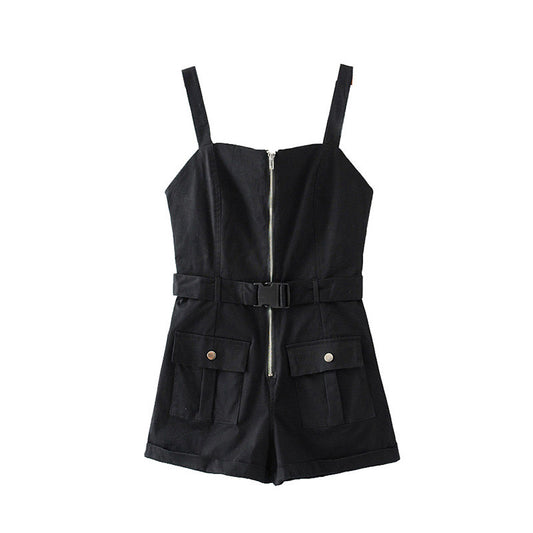 Mono Corto Mujer con Tirantes y Cintura Ancha Ajustable