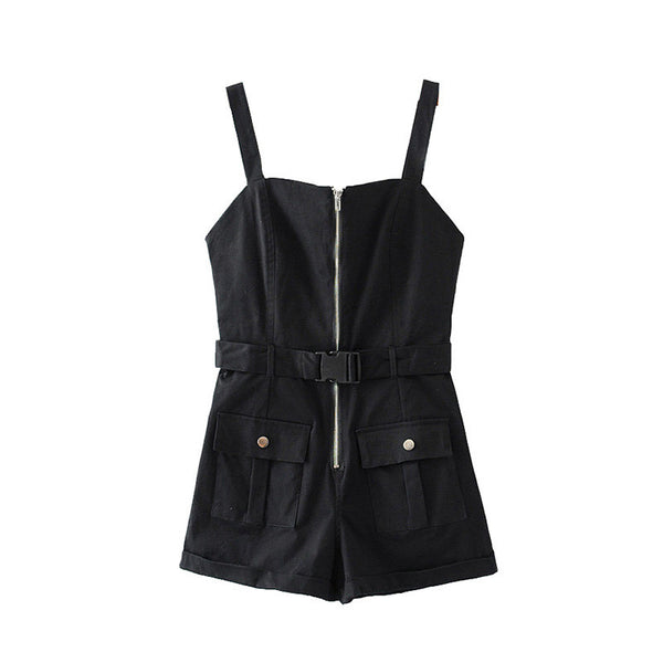 Mono Corto Mujer con Tirantes y Cintura Ancha Ajustable