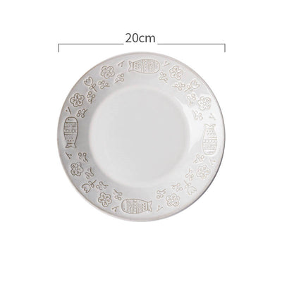 Tazón de Cerámica Gato Blanco Retro con Relieve Decorativo - Image 18