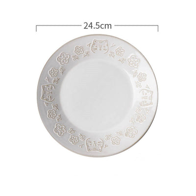 Tazón de Cerámica Gato Blanco Retro con Relieve Decorativo - Image 19