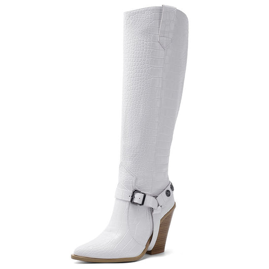 Botas Altas Sexy Talle Grande con Tacón Alto y Detalles Remachados