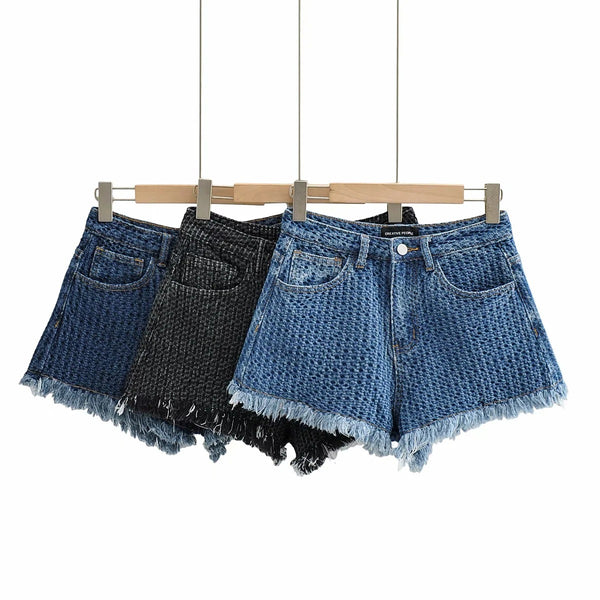Shorts Denim Irregular Deshilachado Cintura Baja para Mujer