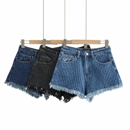 Shorts Denim Irregular Deshilachado Cintura Baja para Mujer