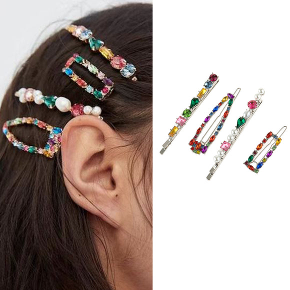 Set de 4 Pinzas para Cabello en Aleación con Perlas - Clips Rectos Premium para Mujer