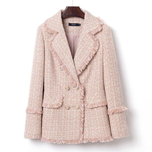 Blazer Tweed Mujer Cuello Solapa Corta Retro Elegante - Image 2