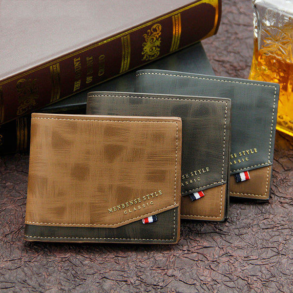 Billetera Corta para Hombre con Estampado Coreano y Bisagra Dorada