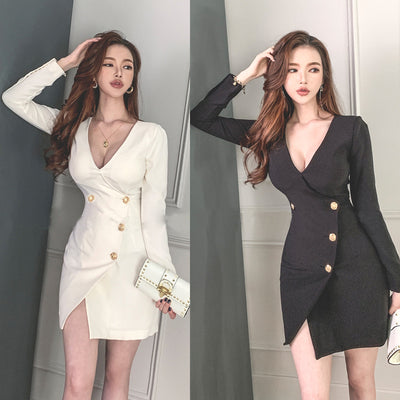 Vestido Ejecutivo Otoño con Volantes y Escote V - Diseño Doble Botonadura - Image 3