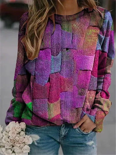 Suéter Holgado Estampado Cuello Redondo Manga Larga para Mujer - Image 11