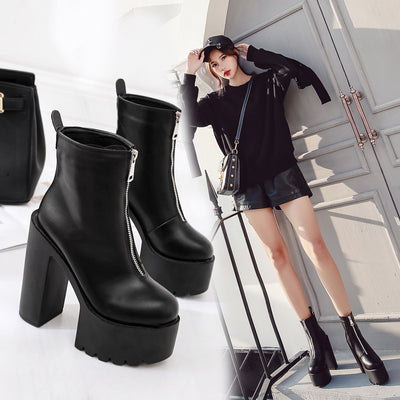 Botas Altas Invierno Tacón Grueso Plataforma Impermeables Estilo Europeo - Image 11