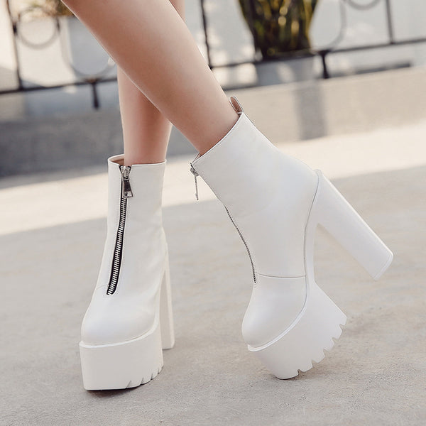 Botas Altas Invierno Tacón Grueso Plataforma Impermeables Estilo Europeo