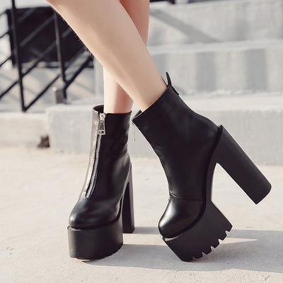 Botas Altas Invierno Tacón Grueso Plataforma Impermeables Estilo Europeo - Image 3