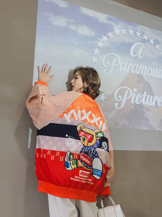 Chaqueta Béisbol Mujer Primavera con Lentejuelas - Corte Holgado - Image 3