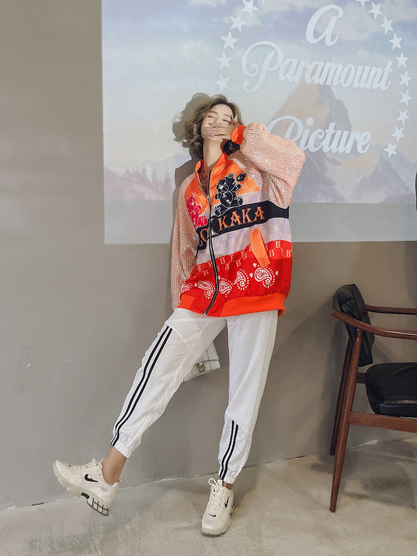 Chaqueta Béisbol Mujer Primavera con Lentejuelas - Corte Holgado