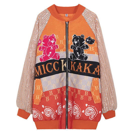 Chaqueta Béisbol Mujer Primavera con Lentejuelas - Corte Holgado