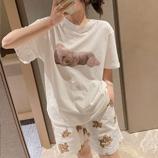 Playera Retro Oso Estilo Western Cuello Redondo Suelta Mujer