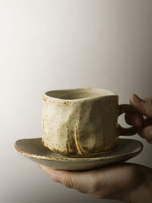 Taza de Café Retro Japonesa Artesanal de Cerámica con Plato - Image 8