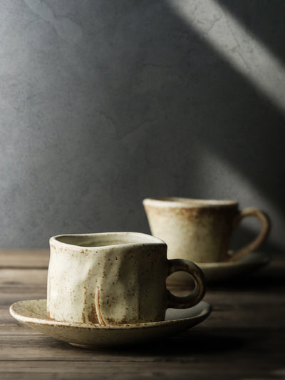 Taza de Café Retro Japonesa Artesanal de Cerámica con Plato - Image 11
