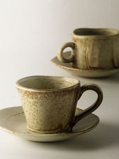 Taza de Café Retro Japonesa Artesanal de Cerámica con Plato - Image 5