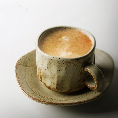 Taza de Café Retro Japonesa Artesanal de Cerámica con Plato - Image 2