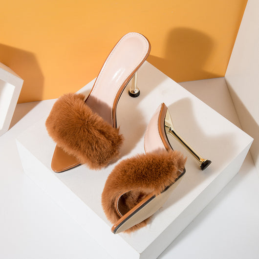 Sandalias Stiletto con Pelaje de Conejo y Plataforma Brillante para Mujer - Image 6
