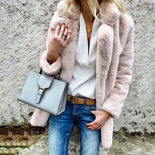 Abrigo Esponjoso de Solapa para Mujer - Manga Larga Otoño Invierno - Image 11
