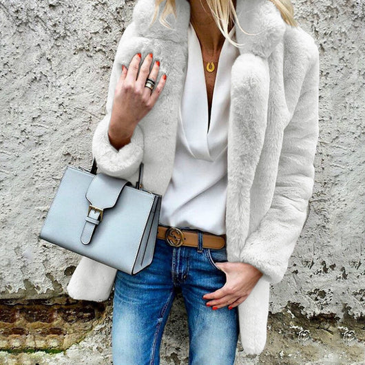 Abrigo Esponjoso de Solapa para Mujer - Manga Larga Otoño Invierno - Image 12