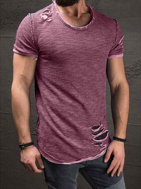 Camiseta Manga Corta Estilo Europeo con Detalles Rotos - 5 Colores