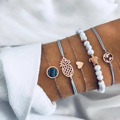 Pulsera de 4 Piezas con Cuentas Huecas de Flor en Cadena - Image 33