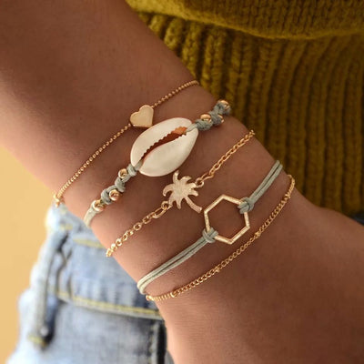 Pulsera de 4 Piezas con Cuentas Huecas de Flor en Cadena - Image 30