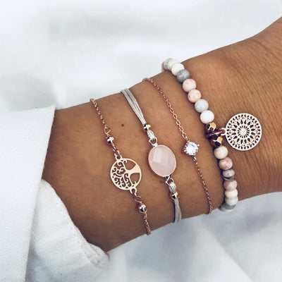 Pulsera de 4 Piezas con Cuentas Huecas de Flor en Cadena - Image 31