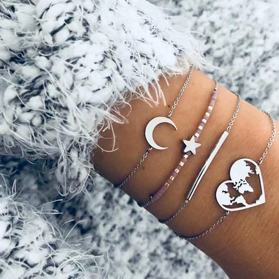 Pulsera de 4 Piezas con Cuentas Huecas de Flor en Cadena - Image 34