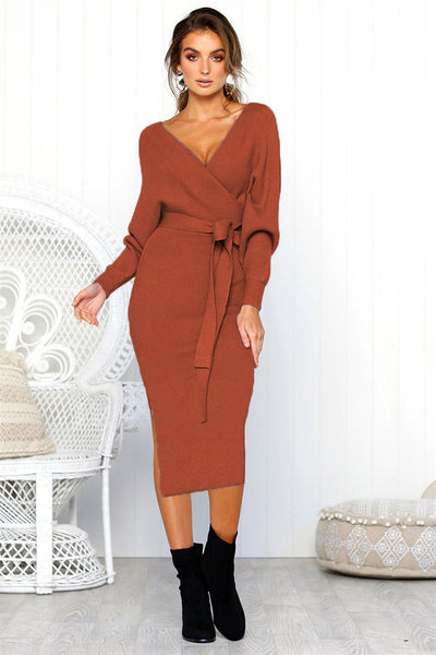 Vestido de Encaje con Manga Larga y Escote en V para Mujer - Image 3