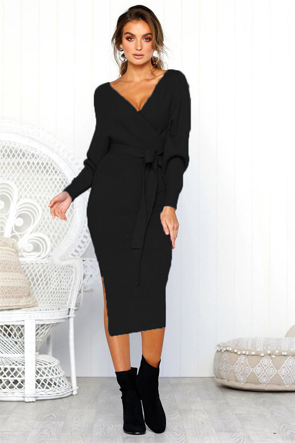 Vestido de Encaje con Manga Larga y Escote en V para Mujer - Image 5