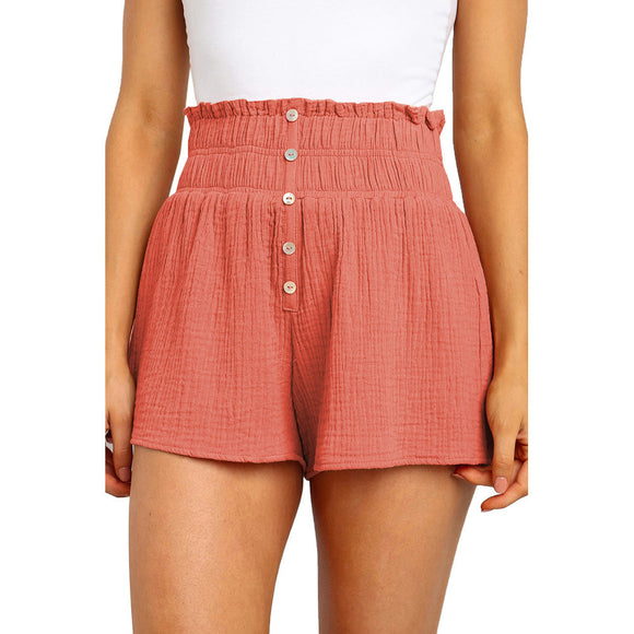 Pantalón Recto Tiro Alto con Botones en Color Sólido