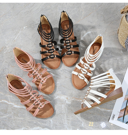 Sandalias Romanas con Cuña para Mujer - Estilo Clásico y Comodidad